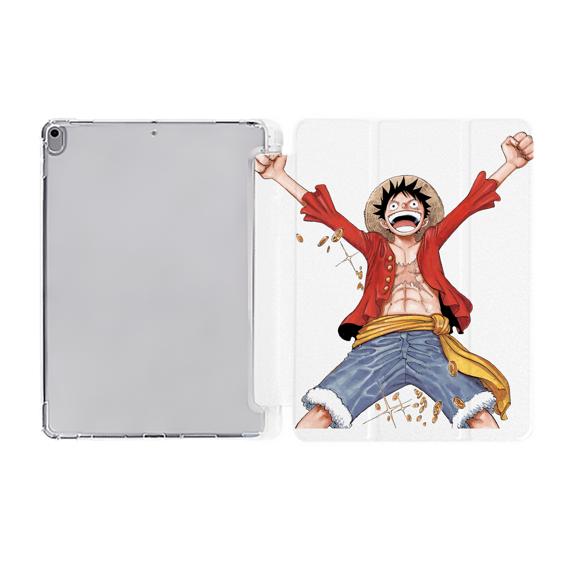 （画像用） ワンピース モンキー・D・ルフィ ONE PIECE Monkey D. Luffy IPad ケース ペン収納付き 三つ折りスタンド PUレザー×シリコン 対応機種9.5/10.5/10.9インチ